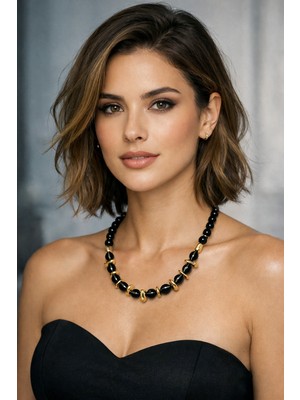 Solare Accessories Tibet Akik ve Hematit Taşlı Doğal Taş Kolye