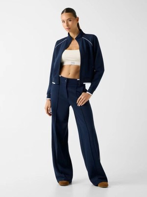 Guess Sarah Pike Hakim Yaka Tam Fermuarlı Kadın Lacivert Sweatshirt V6GQ05K2916-A71W