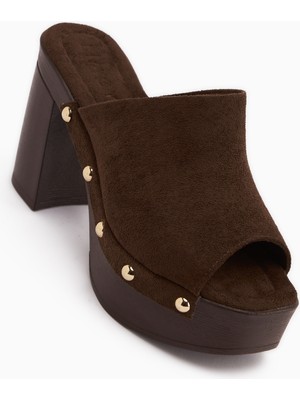 Limoya Gracia Kahve Süet Platform Topuklu Kadın Terlik