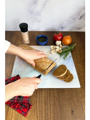 Feyza Design Mermer Görünümlü Cam Kesme Tablası 29X34CM, Şık ve Dayanıklı Tasarım