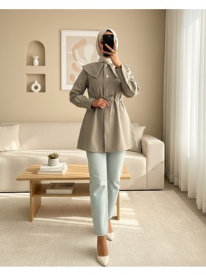 Modamorfo Geniş Yakalı Beli Bağlamalı Bonding Kap -Mint