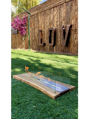 Özgürce Mega Boy Doğal Ceviz Masaüstü Bioethanol Şömine Dekorasyon, 100CM