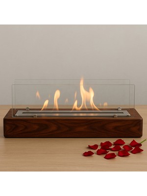 Özgürce Koyu Ceviz Mega Boy Ahşap Bioethanol Şömine, Dekoratif ve Hediyelik