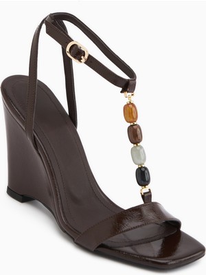 Limoya Kadın Kahve Deri Malzemeli Rosana Topuklu Sandalet Bilekten Bağlamalı Özel Tasarım