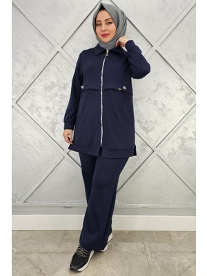 Pys Giyim Kadın Beli Lastikli Fermuarlı Tesettür Takım
