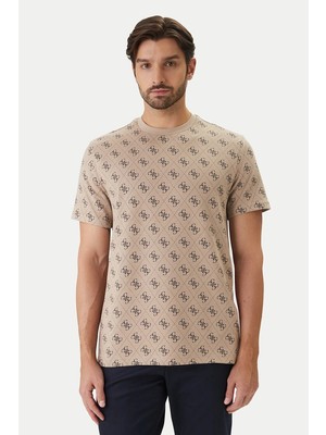 Guess Bisiklet Yaka Kısa Kollu Jakarlı 4g Örme Erkek Bej Top M6GP34K3200-FMAZ