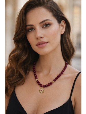 Solare Accessories Yeşim Taşlı Güneş Figürlü Doğal Taş Kolye