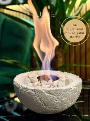 Özgürce Beyaz Beton Masaüstü Bioethanol Şömine, Şık ve Dekoratif Tasarım