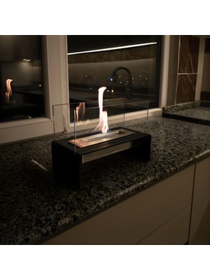 Özgürce Şık Siyah Bioetanol Masaüstü Dekoratif Şömine