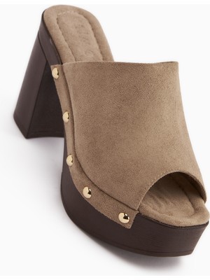 Limoya Gracia Vizon Süet Platform Topuklu Kadın Terlik