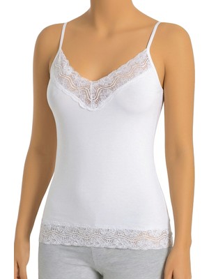 Öts Kadın Atlet V Yaka Dantel Yaka (%96 Pamuk - %4 Elastan)