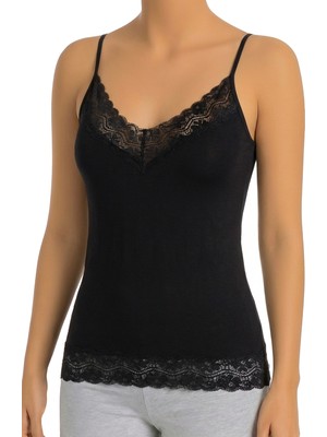 Öts Kadın Atlet V Yaka Dantel Yaka (%96 Pamuk - %4 Elastan)