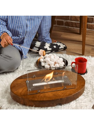 Özgürce Doğal Ceviz Ağacı Masaüstü Şömine, Şık ve Sıcak Atmosfer Için