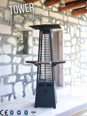 Özgürce Pelet Sobası Camlı Dış Mekan Bahçe Isıtıcı Kule Piramit Roket Tipi