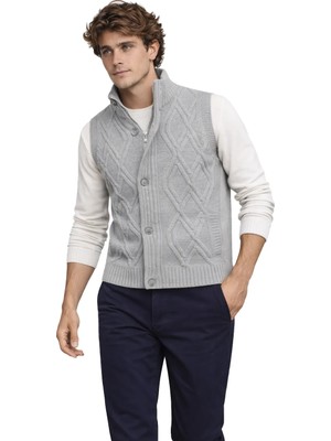 Çizgi Triko Erkek Kalın Örgü Triko Yelek Düğmeli ve Fermuarlı Cepli Klasik Kalıp - 5248L