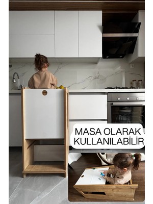 Masa Olabilen Montessori Öğrenme Kulesi Çıkarılabilir Güvenlikli ve Ayarlanabilir Yükseklikli Bebek Aktivite Masası Çocuk Çalışma Masası