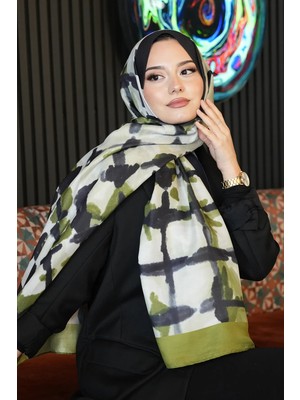 Afvente Batik Çizgi Desen Zeytuni Soft Pamuk Şal