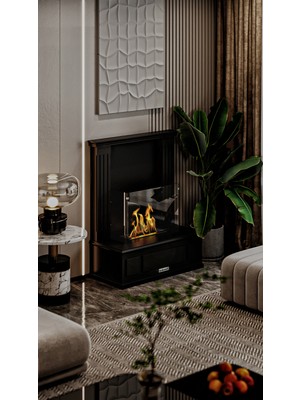 Özgürce Modern Siyah Bacasız Şömine, Şık ve Güvenilir Sıcaklık Sağlayıcı