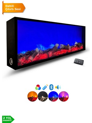 Özgürce Şık Elektrikli Yapay Şömine, Kumandalı ve Bluetooth, 100X30X15 cm