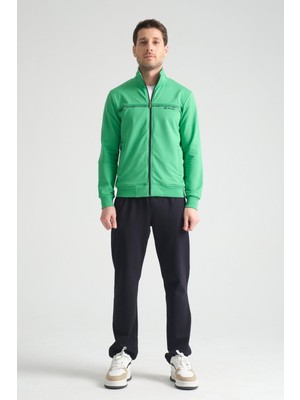 Yeşil Erkek Premium Kalıp  Dik Yaka Rahat Form Klasik Paça Eşofman Takım Xl