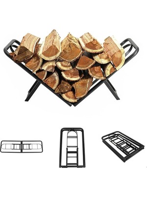 Özgürce Katlanabilir Çelik Odunluk, Siyah Metal, Iç ve Dış Mekan Kullanımı