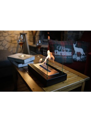 Özgürce Metal Siyah Renk Masa Üstü Bioethanol Şömine, Şık ve Sıcak Atmosfer