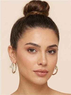 Gante Life Taş Detaylı Altın Rengi Halka Kadın Küpe