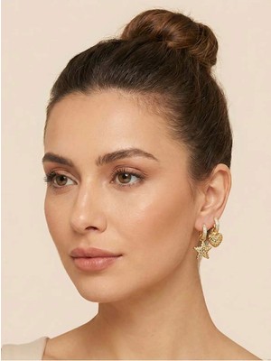 Gante Life Biri Kalp Biri Yıldız Figürlü Altın Rengi Kadın Küpe