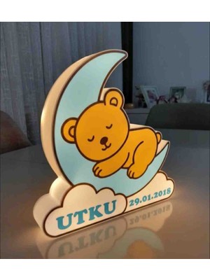 Atay Kişiye Özel Ayıcık ve Ay Temalı Gece Lambası
