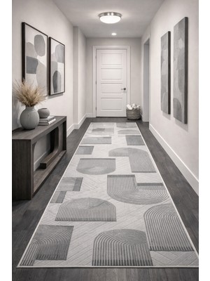 Babil Home Kaymaz Tabanlı Kesme  Salon Koridor Mutfak Yatak Odası Halısı 3021 Gri