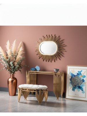 HediSelim Gold Piyano Model Lüx Dresuar Takımı Ayna ve Puf