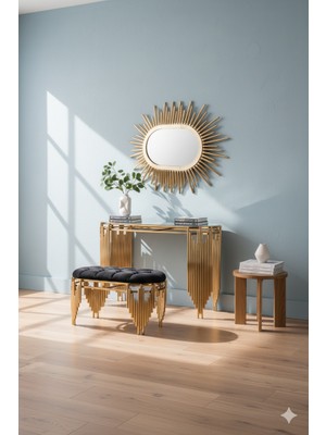 HediSelim Gold Piyano Model Lüx Dresuar Takımı Ayna ve Puf