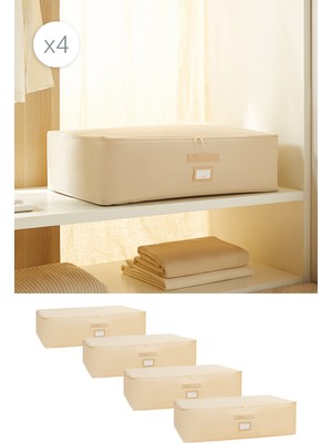 Ocean Home Textile 4 Adet Mega Boy Bej Balıksırtı Baza Altı Yastık Yorgan Kazak Hurcu 74 x 46 x 22 cm