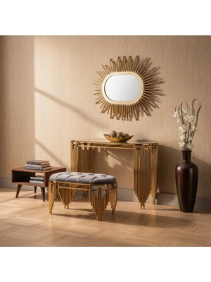 HediSelim Gold Piyano Model Lüx Dresuar Takımı Ayna ve Puf