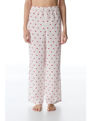 Penti Kırık Beyaz Red Hearts Pamuklu Pantolon Pijama Altı