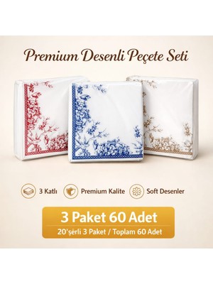 CKM Silikon 3 Paketblanc Premium Kuş Desenli Davet Sofrası Peçetesi