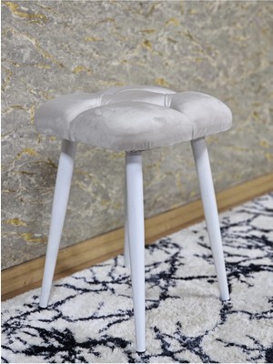 Sevinç Mobilya Kare Beyaz Boyalı Konik Ayaklı Tabure - Oturak - Bar Taburesi - Ayaklı Tabure