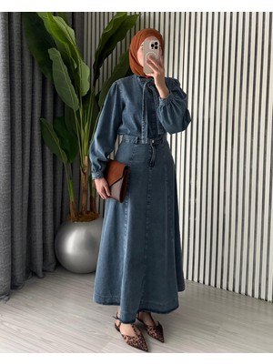 Molly Nelly Kadın Kurdela Detaylı Pantolonu Dikişli Kot Takım