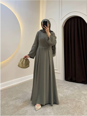 Molly Nelly Kadın Pileli Tesettür Dikiş Detaylı Uzun Kloş Elbise