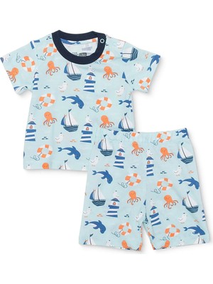 Hellobaby Hellobaby Erkek Bebek Kısa Kol Pijama Takımı Hayvan Baskılı Bisiklet Yaka Kısa Paça Kısa Kol