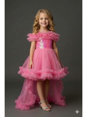 Ay Yılmaz Kız Çocuk Kuyruklu Model Abiye Elbise Pullu Payetli