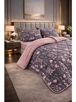 Teksnil Home Çift Kişilik Yorgan Seti Love Desenli Welsoft,anti Alerjik,çift Taraflı (Yorgan + 2 Yastık Kılıfı)