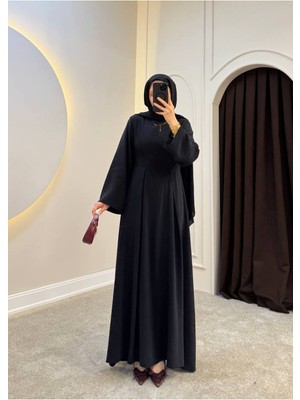 Molly Nelly Kadın Pileli Tesettür Dikiş Detaylı Uzun Kloş Elbise