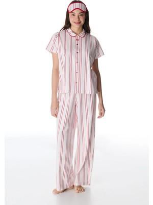 Penti Kırık Beyaz Rosy Stripes Gömlek Pantolon Pijama Takımı