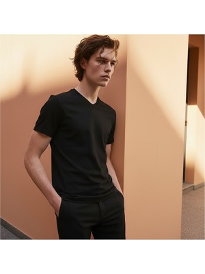 Woodsman V Yaka Sibasıc T-Shırt Siyah