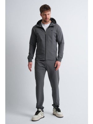 Antrasit Erkek Fermuarlı Kapüşonlu Gizli Cep Detaylı Eşofman Takımı 3xl