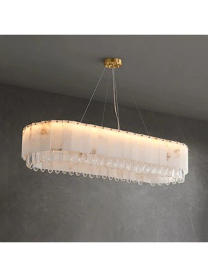 Ronisu Aydınlatma Lumina Mermer ve Kristal Yemek Masası Avizesi – Dikdörtgen Tasarım Avize Ra-Avz- 4935-38-61