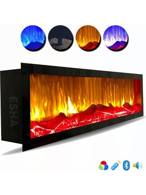 Özgürce Elektrikli Dekoratif Yapay Şömine, Bluetooth, Sabit, Çıtırtısız, 120X35X18 cm