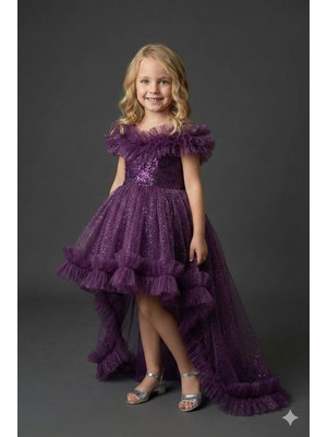 Ay Yılmaz Kız Çocuk Kuyruklu Model Abiye Elbise Pullu Payetli