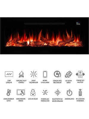 Özgürce Pagla 130CM Renkli Elektrikli Isıtmalı Şömine, Sıcak ve Şık Atmosfer